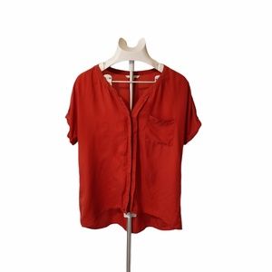 Cassis Orange Silk Blouse Size M